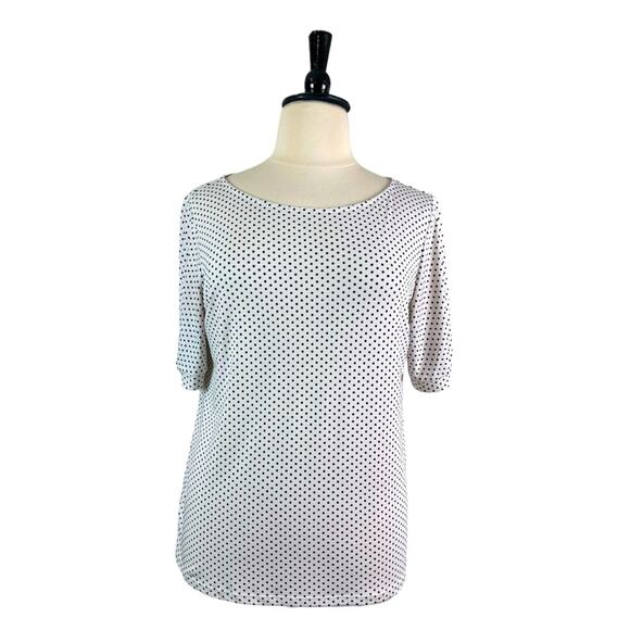 Ann Taylor Tops - Ann Taylor Women’s Top Blouse Short Sleeves White Black Polka Dot Size XL